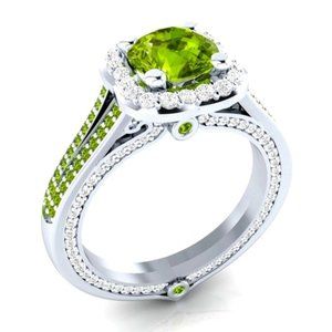 New Gorgeous 925 Silver Diamond Peridot Ring